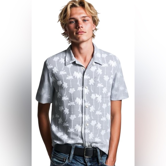 FAT FACE S/S Men's Button Down PALM TREE Print Shirt Asparagus Green Sz SML - Picture 4 of 16